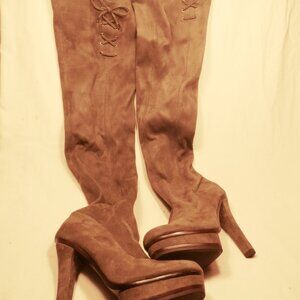 Jennifer Lopez, Over the Knee, Stelatto Heel,Plattform Boots, Gray 6.5